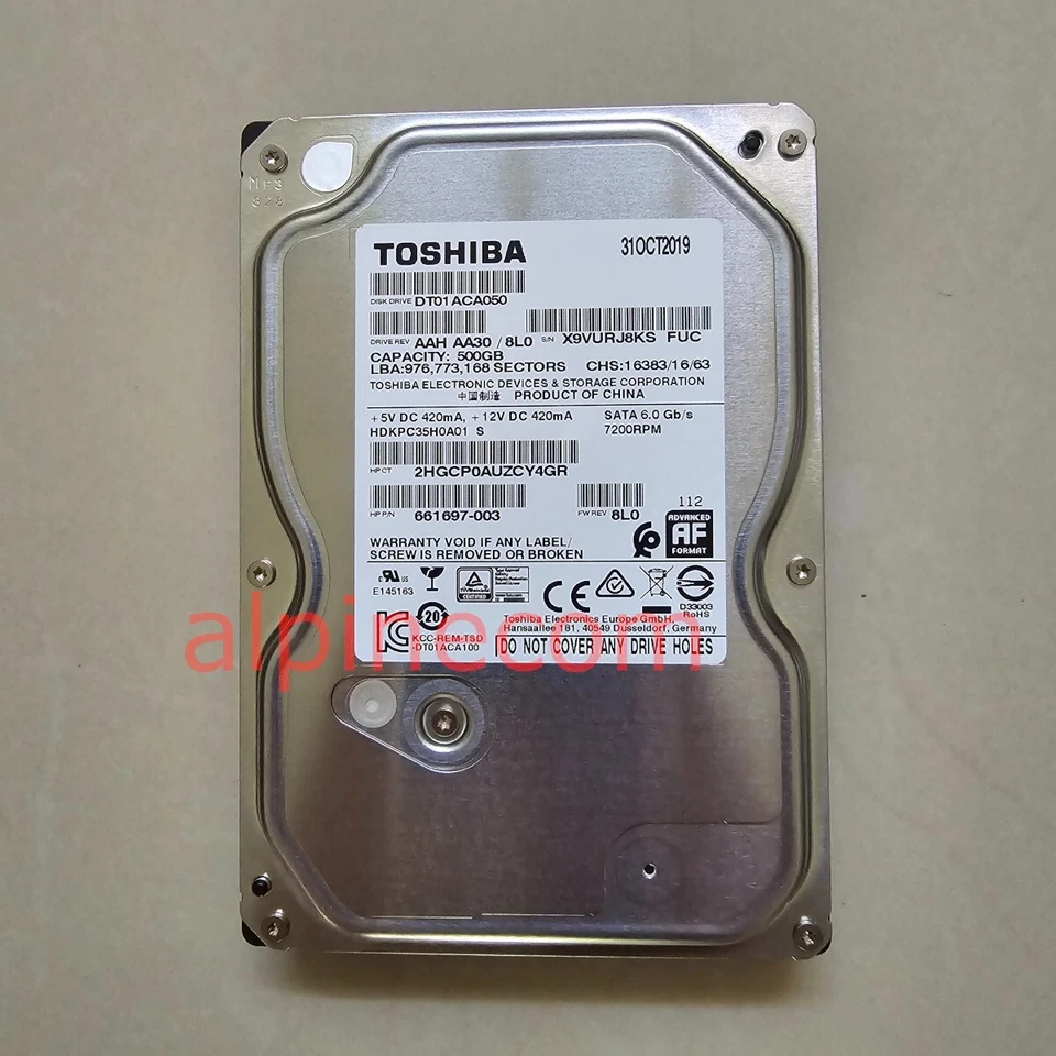 ✅ HP 661697-003 500GB 3.5 SATA 7200 DT01ACA050 Toshiba Desktop HDD (Genuine HP) - Image 1 of 1