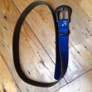 Vintage Blue Leather and Brass Belt - Picture 1 of 3