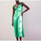 Zara Nwt Emerald Green Knot Twist Cami Midi Dress