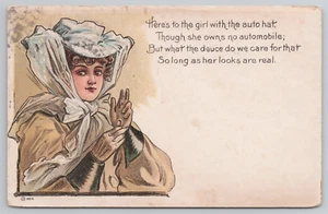 Lovely Lady Girl in the Auto Automobile Hat and Driving Gloves Postcard - Picture 1 of 5