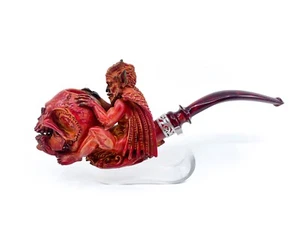 S.YANIK MEERSCHAUM PIPE DRUMMER DEVIL SKULL OX BLOOD COLOR NR 510 SPC CASE - Picture 1 of 9