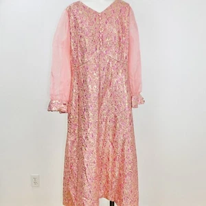 Vintage 1970's Women's Handmade Pink Boho Print Maxi Prairie Dress Cottagecore - Picture 1 of 12