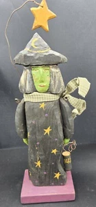 Vtg Hand Carved OOAK Wooden Wicked Witch Primitive Halloween Folk Art Figure  - Picture 1 of 6