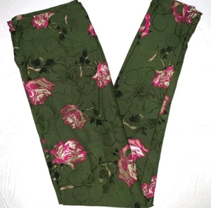 OS LuLaRoe Leggings ~ OLIVE GREEN FLORAL PATTERN ~ Sizes 2-10, ONE SIZE; flowers - Picture 1 of 4