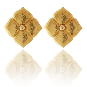 Italian Hammered Clover Flower Earrings 18k yellow gold - Picture 1 of 4