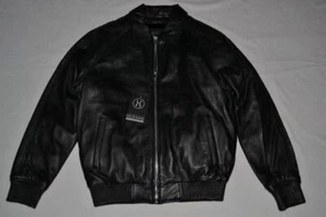HUDSON OUTERWEAR REAL LEATHER BOMBER JACKET BLACK REMOVABLE LINING MENS NEW - Picture 1 of 6