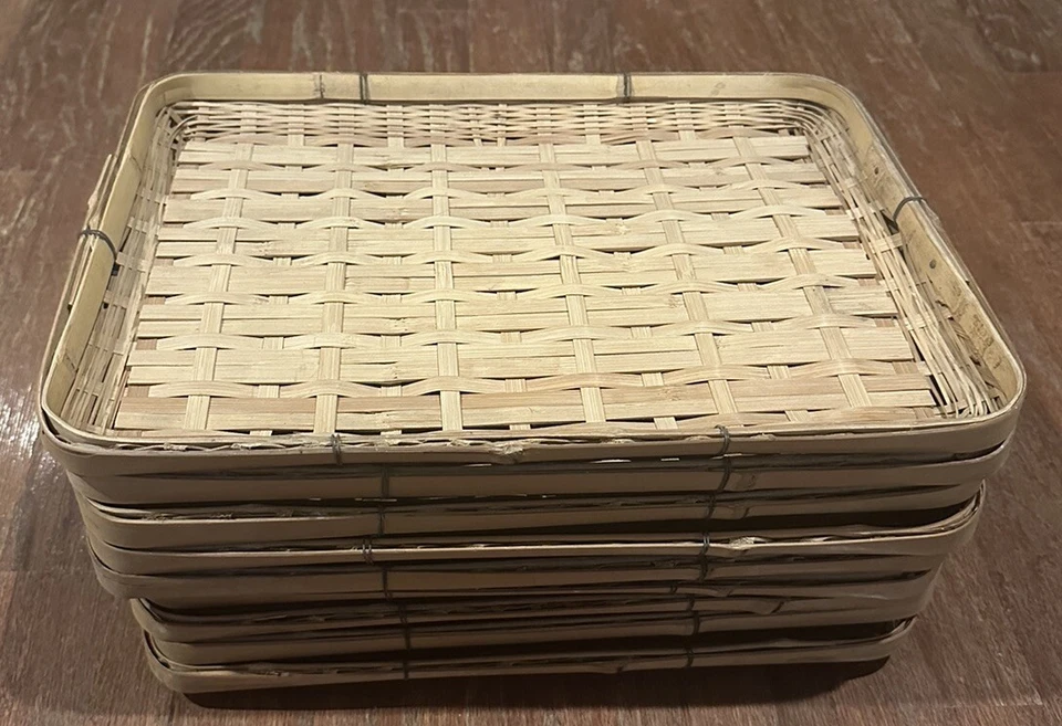 Rattan Bamboo Wicker Serving Trays 17.5" x 12.5" Woven Rectangle Vintage Qty 9 - Image 1 of 4
