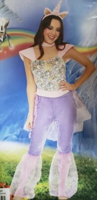 Womens Teen L 13-15 MYSTICAL UNICORN Jumpsuit Complete Halloween Rainbow Costume - Image 1 of 4