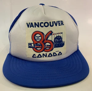 Vintage Trucker Mesh Hat Snapback Baseball Cap Vancouver Canada 1986 80s - Picture 1 of 7