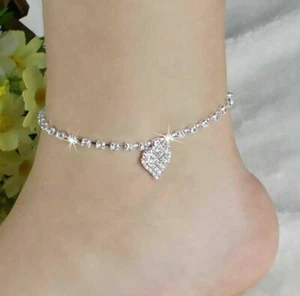 Lady Crystal Rhinestone Love Heart Anklet Ankle Women Bracelet Chain Jewelry - Picture 1 of 12