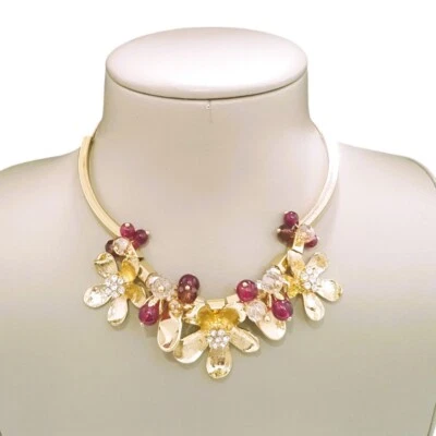 Vera Bradley Women's Statement Necklace Gold Plated Petals Pink Accents NWT - Image 1 of 4