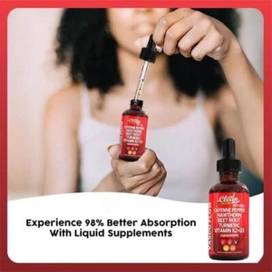 Cayenne Pepper Hawthorn Beet Root Turmeric Vitamin K2+D3 Drops 60 mL- - Imagen 1 de 12