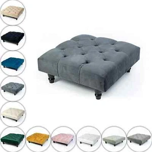 Chesterfield Upholstered Wooden Legged Square Coffee Table Bedend Stool Pouffe - Picture 1 of 67