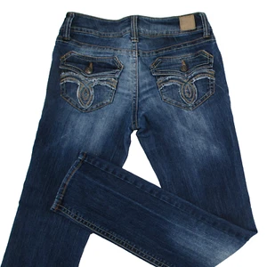 Vintage Paris Blues 1990s Bling Flap Pocket Denim Jeans Juniors Size 7 Low Rise - Picture 1 of 8