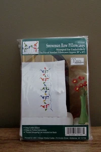 Tobin Stamped Pillowcases, Snowman Row, 20" x 30" Embroidery Kit-new sealed - Picture 1 of 5