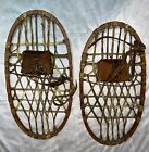 Antique 1943 Lund Snowshoes Wood w/Leather Rawhide Bindings Cabin Decor