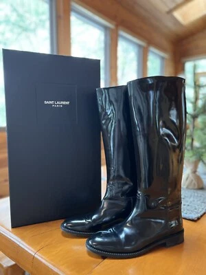 Botas de montar altas de charol negro usadas en excelente estado YSL Saint Laurent talla 41 - 10,5/11 Foto 1 de 4