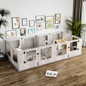 8/14 Panels Dog Whelping Box Safe Tempered Glass Pet Playpen w/ Protective Ledge - Picture 1 of 38