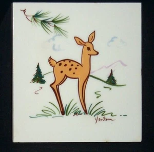 Gladding McBean Hermosa deer tile artist signed Yentom - Picture 1 of 2