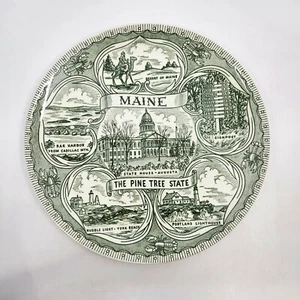 Vintage 1960s Maine The Pine Tree State Souvenir Plate 9.5 inch Pre-owned - Picture 1 of 11