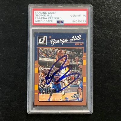 Tarjeta firmada por George Hill Donruss Basketball #51 2016-17 automática 10 PSA losa jazz Foto 1 de 2