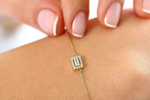 VALENTINO Bracciale Donna Catena Moissanite 7" Taglio Baguette 1Ct Placcato Oro Giallo 14k