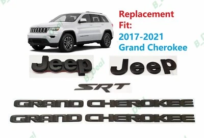 Matte Black Front Rear Jeep SRT Door Grand Cherokee Letters Emblems 2017-2021 - Image 1 of 4