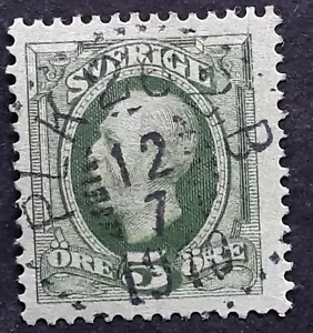 1910 Sweden 5 ore green King Oscar II stamp PLK 262B Railway cds - Picture 1 of 2