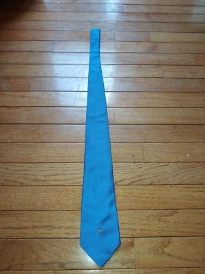 New Men's Solid Blue Ralph Lauren Polo Single Jockey Player Silk Tie Italy - Image 1 of 4