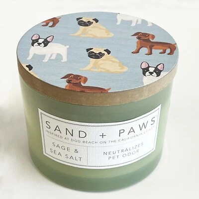 Sand & Paws 12 oz Vela Salvia y Sal Marina Aroma Mascota Olor Neutralizador Gran Oferta Foto 1 de 2