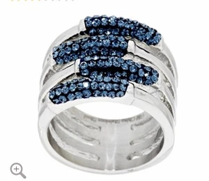 Steel by Design Stainless Multi Row Crystal Ring NEW Size 7 Deep Blue Crystals - Picture 1 of 5