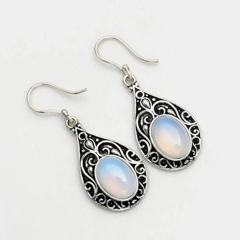 Pendientes colgantes de piedras preciosas de opalita hechos a mano joyas para mujer 1,8" AE-99475 Foto 1 de 1