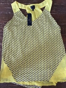 Worthington Damen gelb Diddy Ditsy schwarz Tanktop V-Ausschnitt neu mit Etikett Large - Bild 1 von 3