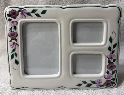 Picture Photo Frame Ceramic Porcelain  Pink & White~ 3 openings #38 - Image 1 of 4