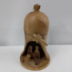 Handcrafted Olive Wood Christmas Bell Nativity Holy Family Gift Jesus Ornament - Picture 1 of 9