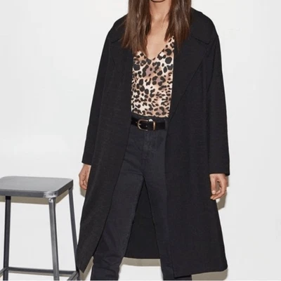 KENDALL & KYLIE | Black Trench Midi Duster Lightweight Jacket Side Slits - Image 1 of 4