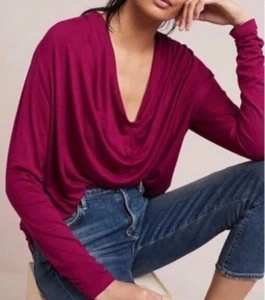 Top de jersey drapeado Anthropologie Melissa en rosa frambuesa talla mediana - Imagen 1 de 6