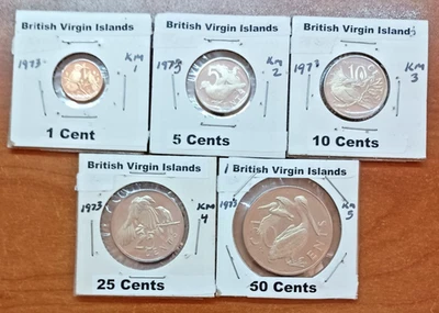 1973 B.V.I. BRITISH VIRGIN ISLANDS LOT OF FIVE COINS 1-5-10-25-50 CENTS (PROOF!) - Image 1 of 2