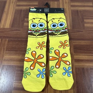Odd Sox SpongeBob SquarePants Crew Socks Mens Womens Krabby Patty Flowers Gift - Picture 1 of 5