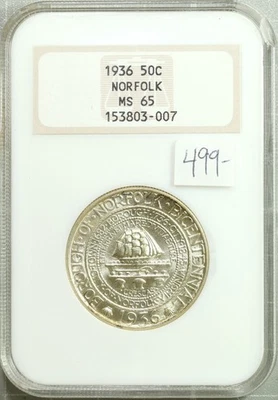 1936 Norfolk Commemorative Half Dollar NGC MS 65 GEM Blazer Old Fatty Holder - Image 1 of 2
