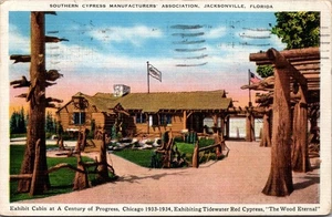EXHIBIT CABIN Century of Progress CHICAGO, Illinois RED CYPRESS c1938 Postcard - Picture 1 of 2