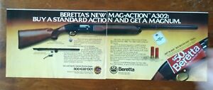 1982 Beretta Mag Action A302 Autoloader Shotgun Vintage Print Ad Gun Poster 