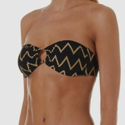 $114 Melissa Odabash Mujeres Negro Evita Zigzag Bandeau Bikini Top Traje de Baño Talla 6 Foto 1 de 2