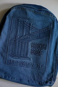 Brooklyn Bridge Blue Jean Denim OVERSIZED BACKPACK Adjustable Straps ZIPS SNAPS - Picture 1 of 6