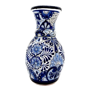 Talavera Pottery Vase Mexican Ceramic Cobalt Blue White Tall Large Urn 17in - Picture 1 of 8