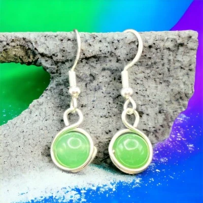 Pendientes Aventurina Verde Natural Semiprecioso con Alambres de Plata 925 Foto 1 de 3