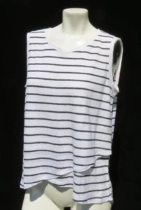 Canotta camicia ATHLETA Wmn’s M bianca blu navy righe lino elasticizzato incrociato - Foto 1 di 6