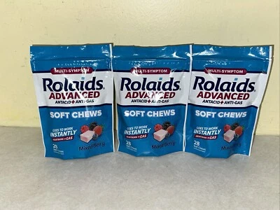 LOT OF 3- Rolaids Advanced 28 Mixed Berry Soft Chews Heartburn + Gas Relief - Image 1 of 4