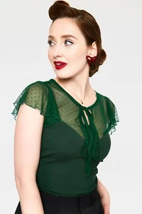 Vintage Style Samantha Green Mesh Retro Curve Top - Picture 1 of 5