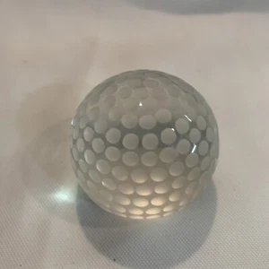 Round Clear Crystal Glass Golf Ball Paperweight with Dimples - Picture 1 of 5